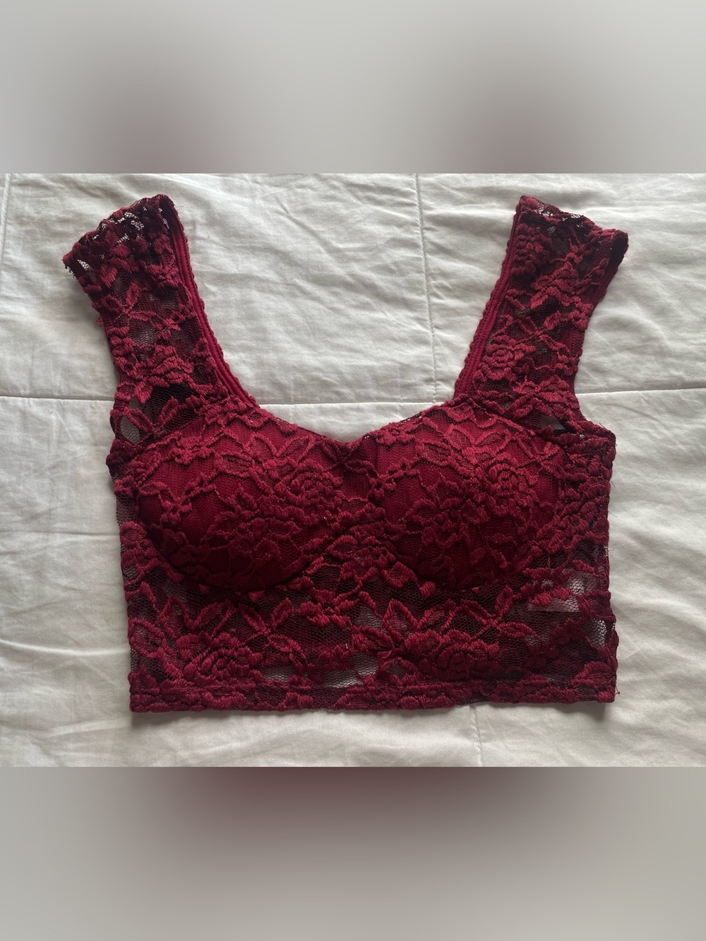 NWT Deadstock Papaya Burgundy Lace Sheer Crop Top Small Going Out Vamp Romantic